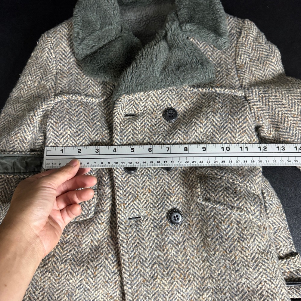 Vintage Herringbone Tweed Toddler 12 Mo 1 YO Overcoat Faux Fur Belted Tweed Coat - Picture 7 of 8